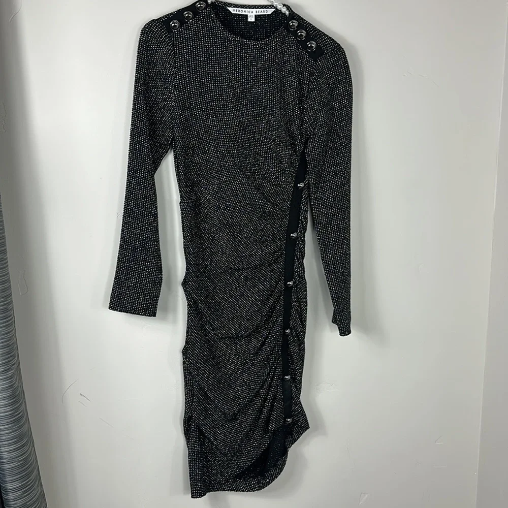 Veronica Beard Black & Silver Ruched Metallic Ira Dress 2 - Picture 9 of 16